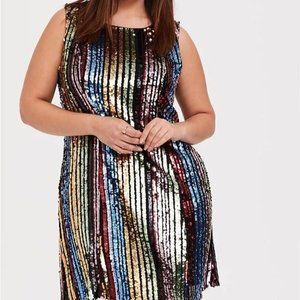 Torrid Rainbow Stripe Sequin Trapeze Dress NWT